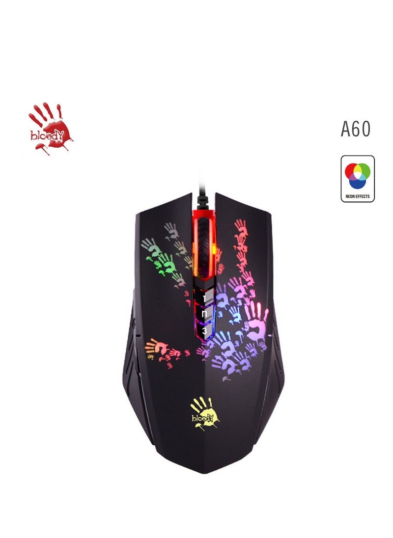 Bloody - Bloody A60 Light Strike Gaming Mouse, Built-In 160K Memory, 6,200 CPI, Metal X'Glide Armor Boot,Extreme Core 4, 6 Sniper Modes, Ultra Core 3 & 4 Activated. - Image 1