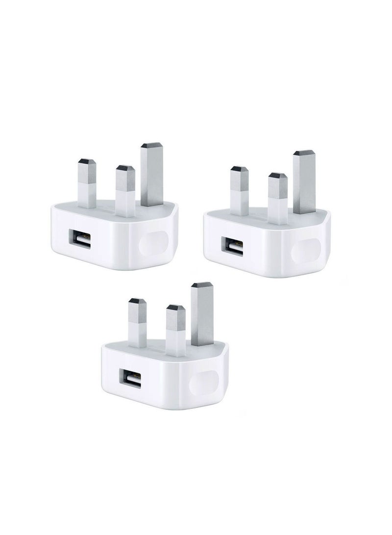NTECH iPhone USB Plug (3 Pack) Mains Charger Adapter UK 5V/1A Wall Charging Power Adaptor For iPhone 14/13/12/11 Pro/Max XS/X/XR/8/7/6/6S Plus/5/5S/5C/SE/2020 & iPad Pro/Air 2) - White - Image 1