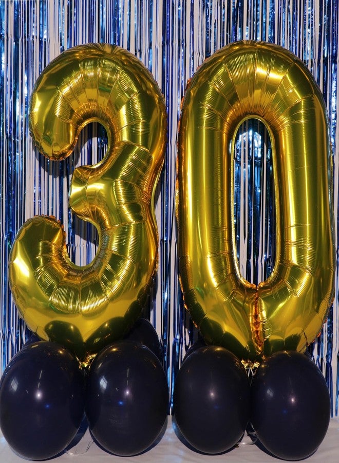DISENS زينة عيد الميلاد الثلاثين للرجال: بالونات تحمل الرقم 30، لافتة عيد الميلاد الثلاثين، شرائط زرقاء، زينة عيد الميلاد الثلاثين للرجال - Image 3