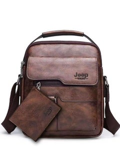 Jeep Men Crossbody Bag Shoulder Bags Vintage Men Handbags Large Capacity PU Leather Bag For Man Messenger Bags Tote Bag purse,Brown  - Image 1