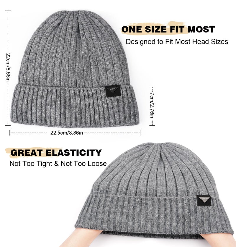 Wmcaps Winter Beanie Knitted Hats for Men Women, Fleece Lined Beanie Warm Stocking Cap Soft Warm Ski Hats Unisex (Grey) - Image 3