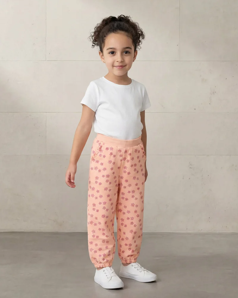 ردتاغ Girls Pink Floral Printed Track Pants