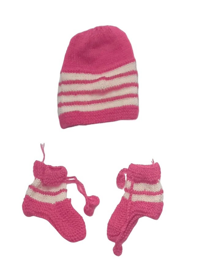 Cute Collection Hand Knitted New Born Baby Woolen Sweater with Pyjami and Cap for 0 to 6 Months Baby (Unisex) Raddish with White Line - Image 5