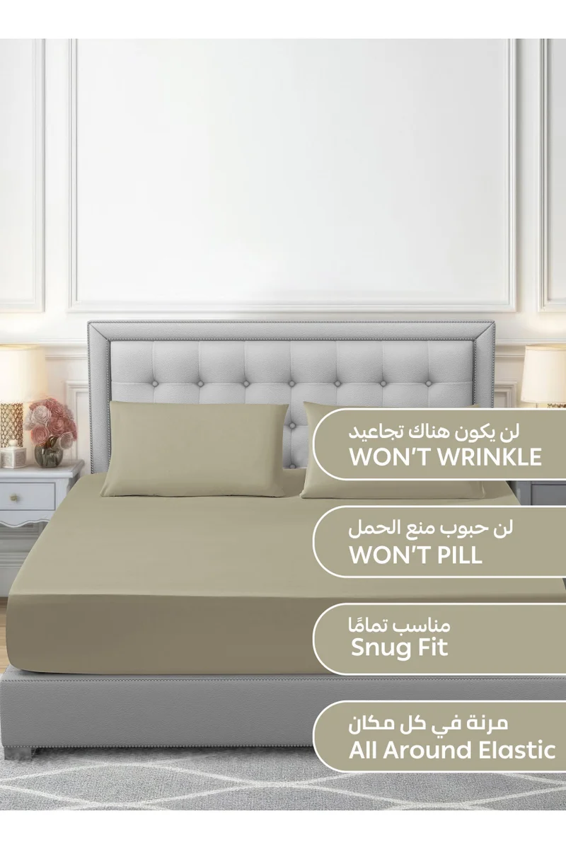 دوناتيلا Bedding Fitted Sheet - Fits 200x200 Cm For King Bed - 3 Pcs (1 Fitted Sheet and 2 Pillowcases) - 35 Cm Deep Pocket - Solid Bed Sheet