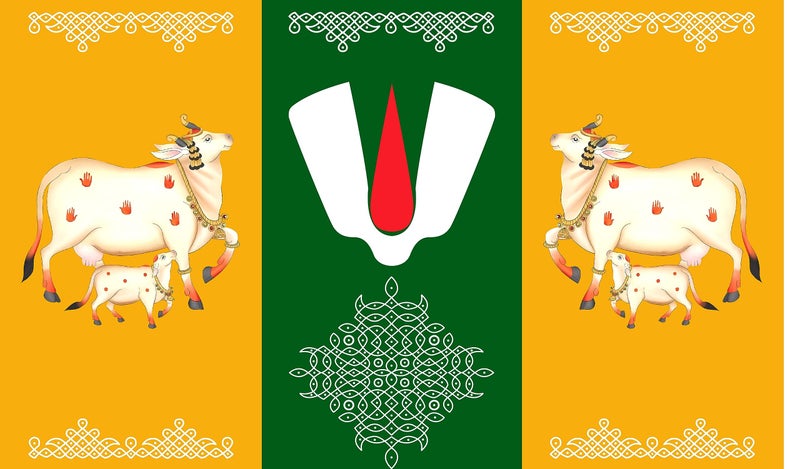 Backdropon Tirupati Balaji Tilak with Cows and Muggu Design Backdrop for Decoration Backdrop Cloth for Pooja Traditional/Background Curtain for Festival Size 5Feet Height and 8Feet Width(5 * 8) - Image 5
