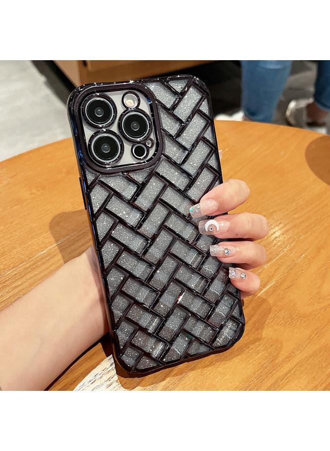 S-TOP Case For iPhone 14 Pro Max Woven Grid 3D Electroplating Laser Engraving Glitter Paper Phone Case - Image 1
