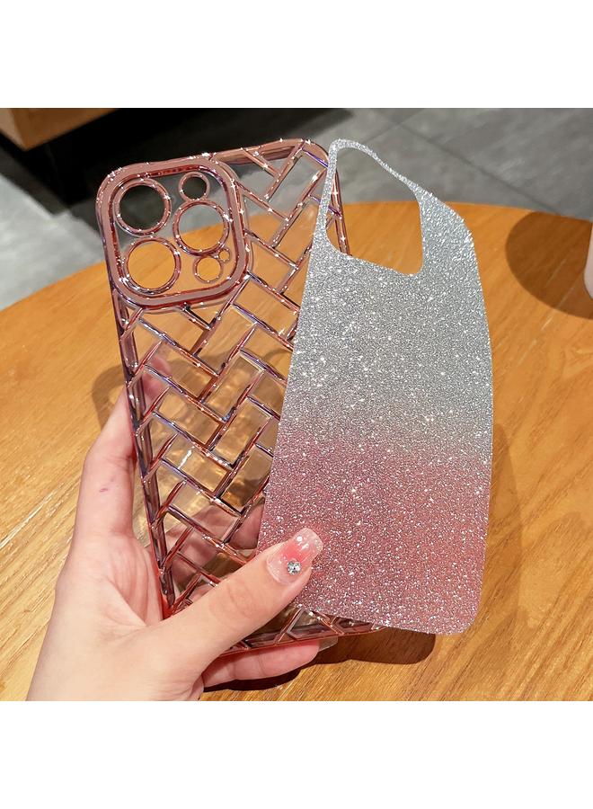 S-TOP Case For iPhone 14 Pro Max Woven Grid 3D Electroplating Laser Engraving Glitter Paper Phone Case - Image 3