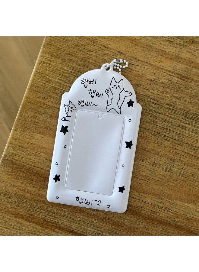 NIBEMINENT 1 - Piece Black And White Simple Lines Puppy Animal Kpop Photo Card Holder Pendant Key Chain ID Badge Holder ID Card Holder Photo Card Protector for School ID Office ID Access Card for Women Girls - Image 1