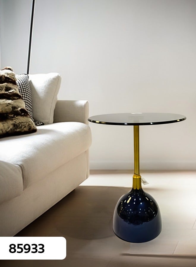 Living Black glass service table with blue steel base 54X40 cm - Image 1