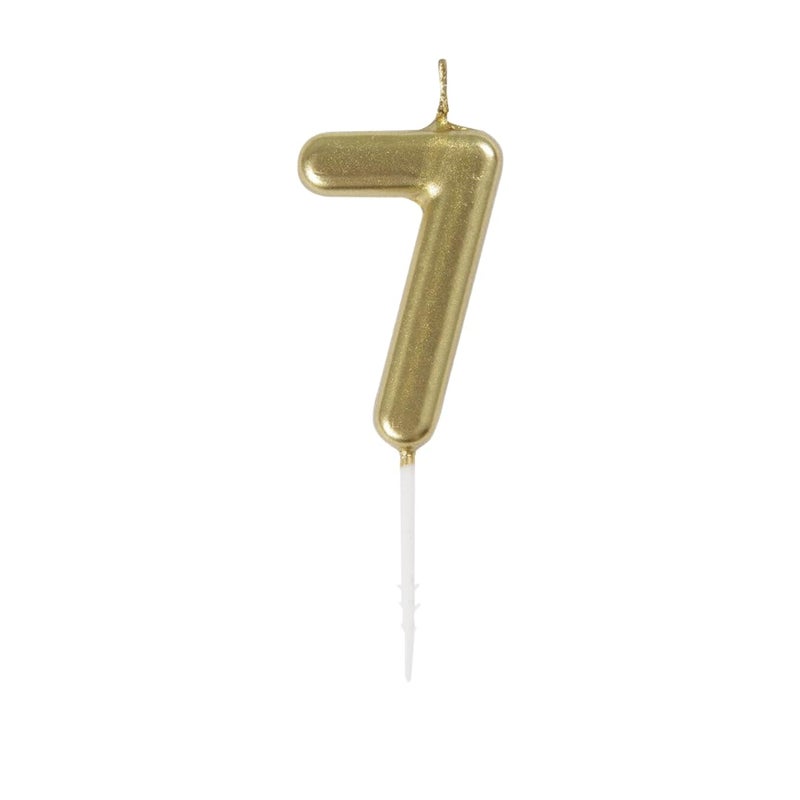 Elegant Mini Metallic Gold Number 7 Pick Birthday Candle Dazzling Unique Design Perfect Celebration Accent for Milestone Moments