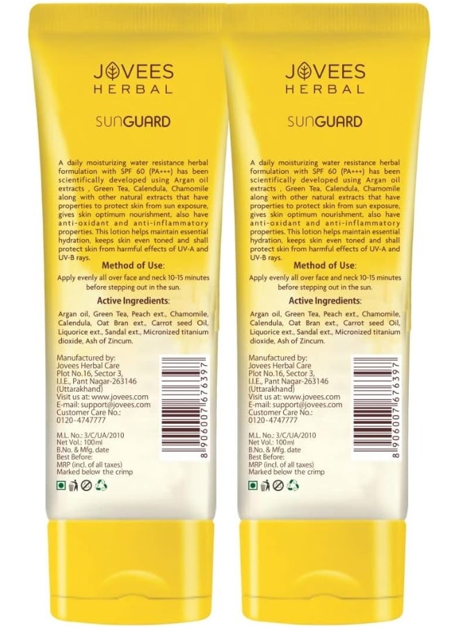 JOVEES HERBAL Jovees Sun Guard Lotion SPF 60 PA+++ Broad Spectrum | 3 in 1 Matte Lotion | UVA/UVB Protection, Moisture Balance, Even Tone Skin 100ml (Pack of 2)  - Image 2
