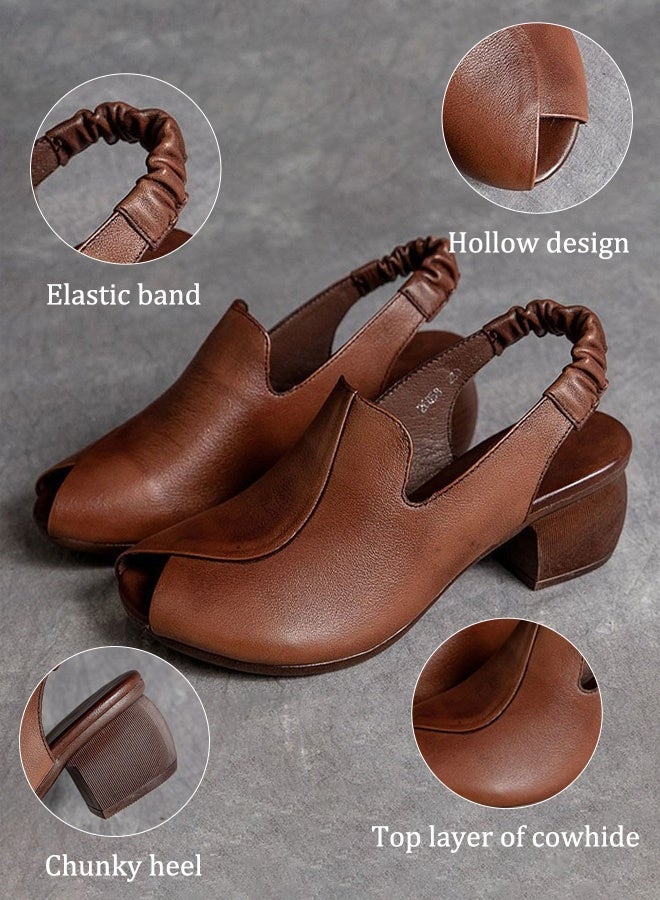 Women's thick-soled sandals with comfortable ankle strap opening design, made of leather.  - Image 2