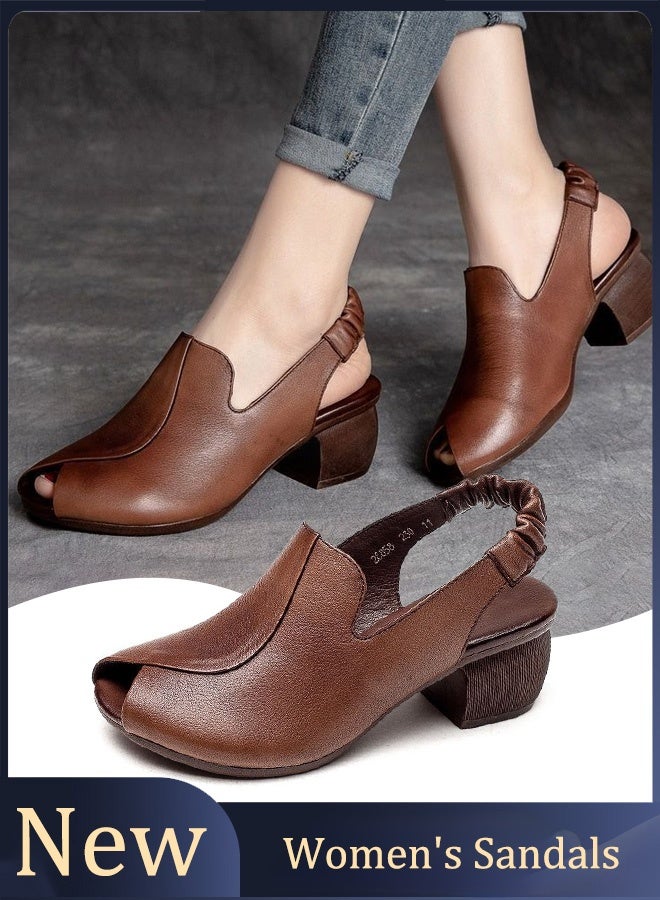 Women's thick-soled sandals with comfortable ankle strap opening design, made of leather.  - Image 1