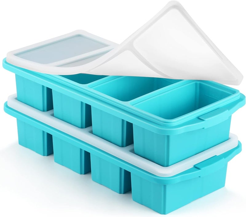 Ztomine Silicone Freezer Tray With Lid - Silicone Freezer Food Molds- Large Ice Cube Tray,Silicone Freezer Container,Freeze & Store Soup, Sauce, Broth,Leftovers - Makes 4 Perfect 1 Cup - Image 1