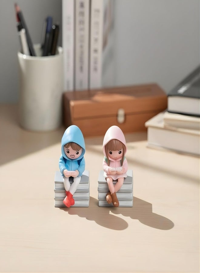 ascension Cute Couple Mini Figurines with Hoodies Sitting on Books Gift for Girlfriend Boyfriend Husband Wife Miniature Statue Showpiece for Valentines Day Gift Romantic Gifts for Your Love Miniature - Image 1