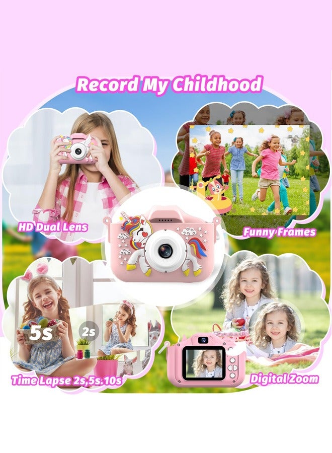 Kids Camera Toys for Girls Age 3-8, Kids Digital Camera Toddler Camera for 3 4 5 6 7 8 Years Old Birthday Gifts, 1080/720P Video Camera with Cute Protective Cover & 64GB SD Card - Image 3