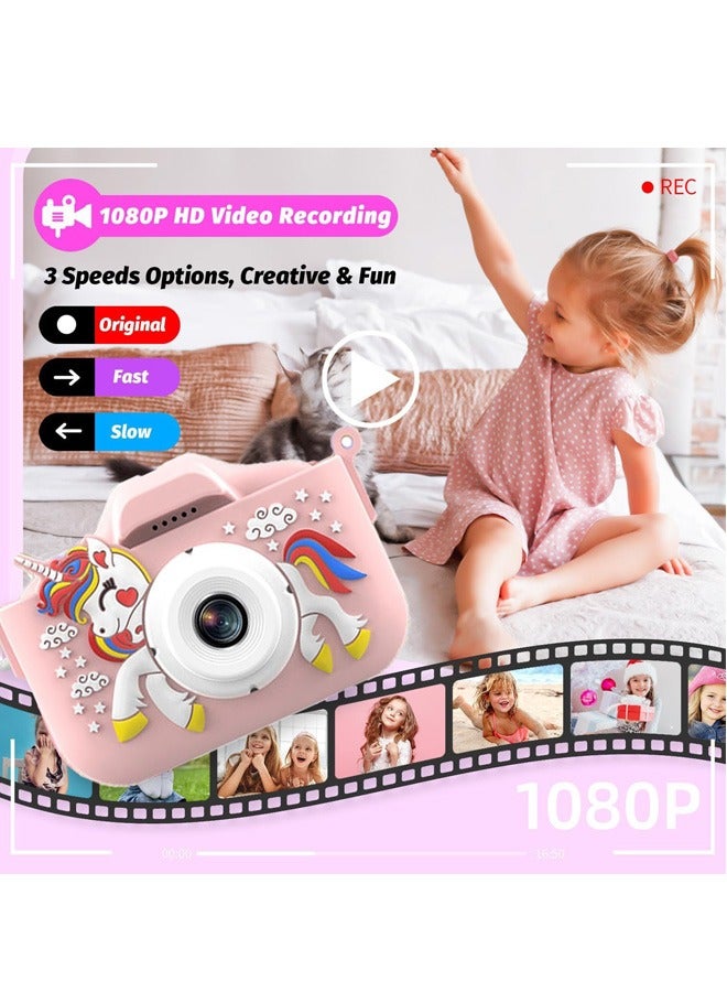 Kids Camera Toys for Girls Age 3-8, Kids Digital Camera Toddler Camera for 3 4 5 6 7 8 Years Old Birthday Gifts, 1080/720P Video Camera with Cute Protective Cover & 64GB SD Card - Image 4