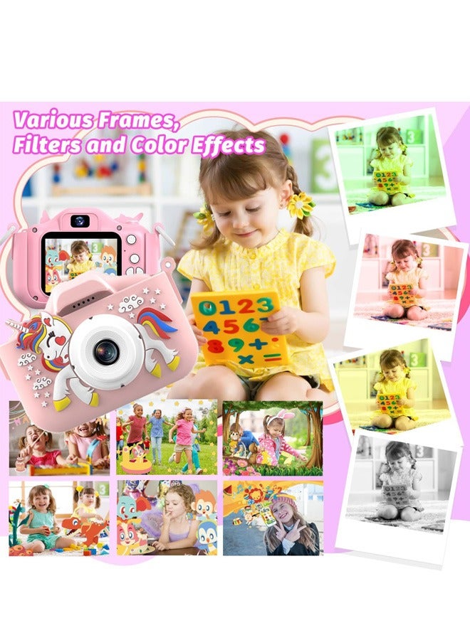 Kids Camera Toys for Girls Age 3-8, Kids Digital Camera Toddler Camera for 3 4 5 6 7 8 Years Old Birthday Gifts, 1080/720P Video Camera with Cute Protective Cover & 64GB SD Card - Image 5