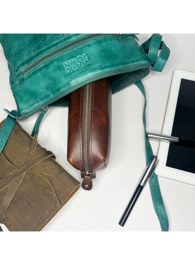 Rustic Town RUSTIC TOWN Leather Pencil Case - Handcrafted Full-Grain Zipper Leather Pen Pencil Holder - Elegant & Practical Pencil Pouch for Work & Office  - Image 2