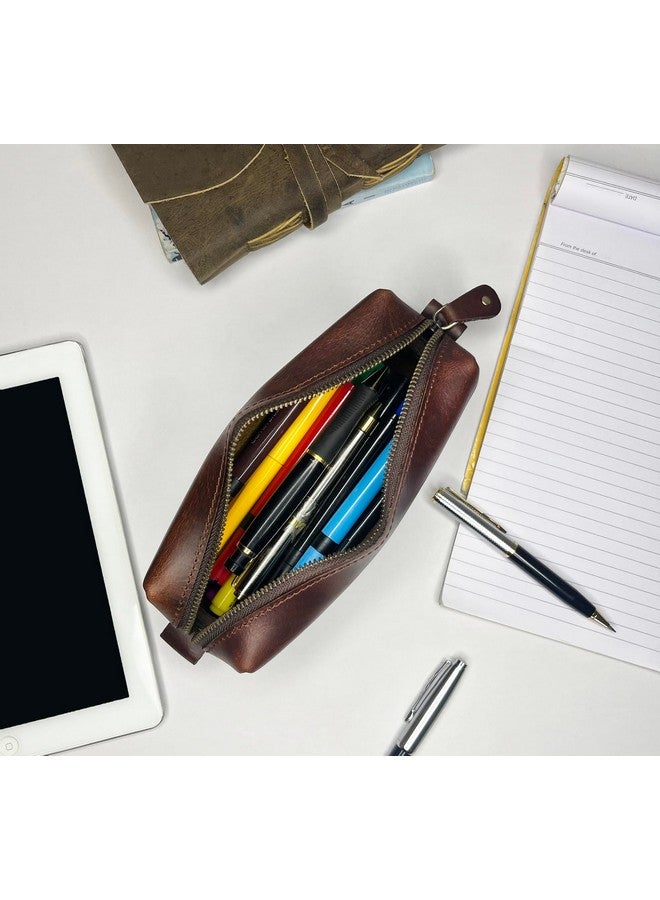 Rustic Town RUSTIC TOWN Leather Pencil Case - Handcrafted Full-Grain Zipper Leather Pen Pencil Holder - Elegant & Practical Pencil Pouch for Work & Office  - Image 4