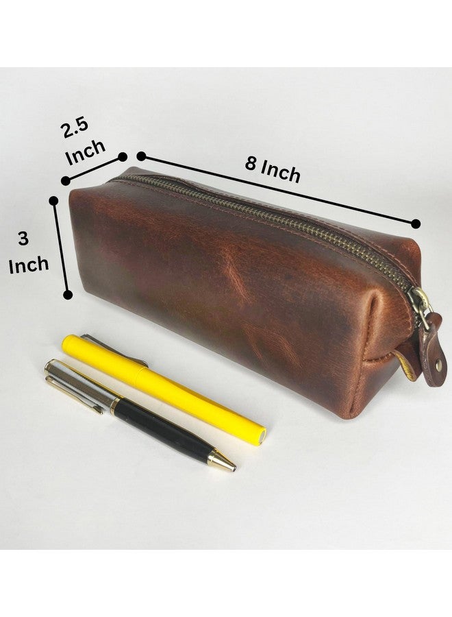 Rustic Town RUSTIC TOWN Leather Pencil Case - Handcrafted Full-Grain Zipper Leather Pen Pencil Holder - Elegant & Practical Pencil Pouch for Work & Office  - Image 3