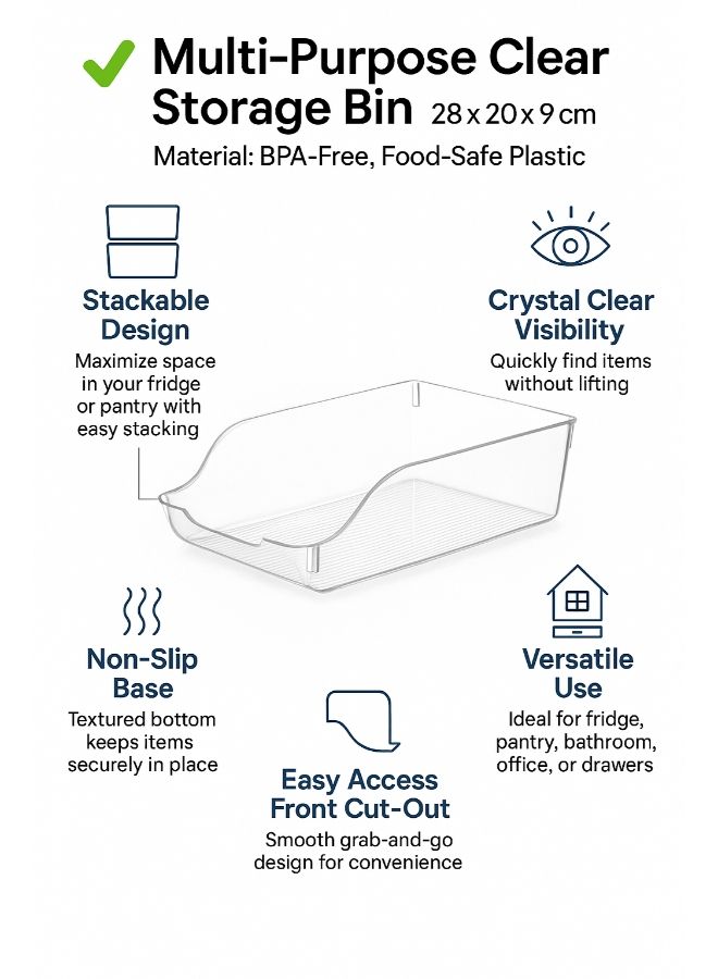 FOLY LIFE Plastic Fridge Organizer Bin BPA-Free Stackable Refrigerator Storage 28x20x9 cm-Clear  - Image 5
