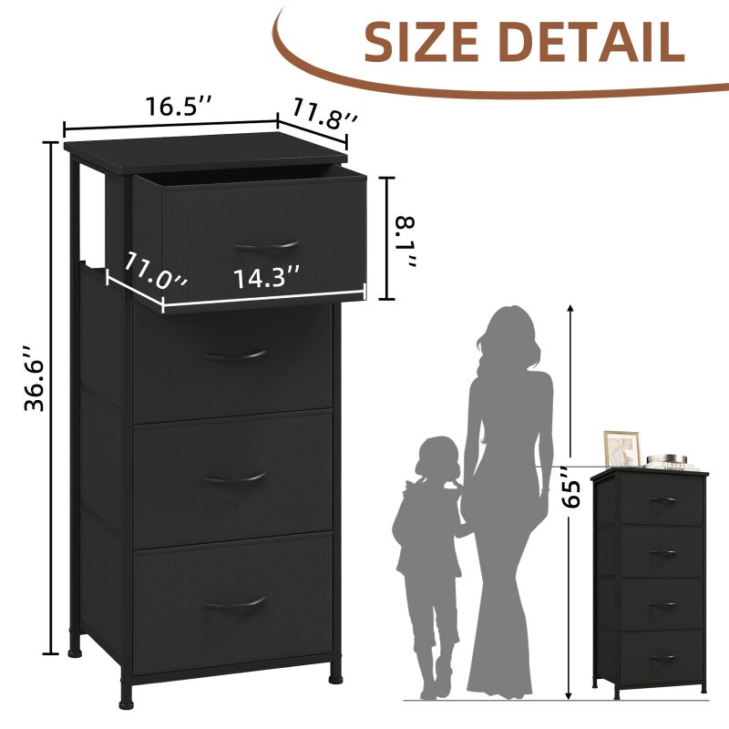 Somdot Dresser for Bedroom with 4 Drawers, Storage Organizer Chest of Drawers with Removable Fabric Bins for Closet Bedside Living Room Laundry Entryway Hallway, Black - Image 3
