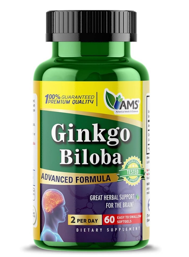 AMS Ginkgo Biloba Advanced Formula Easy to Awallow 60 Softgels - Image 1