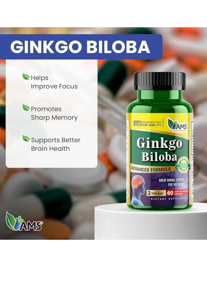 AMS Ginkgo Biloba Advanced Formula Easy to Awallow 60 Softgels - Image 2