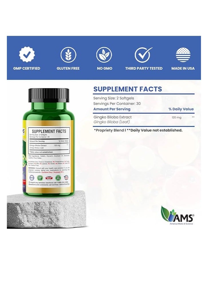 AMS Ginkgo Biloba Advanced Formula Easy to Awallow 60 Softgels - Image 5