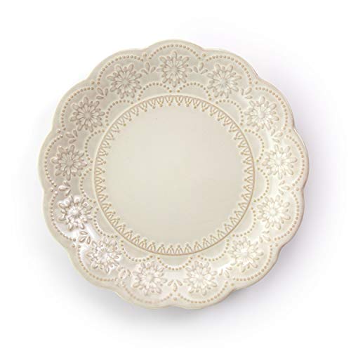 Elama Embossed Scalloped Stoneware Dinnerware Dish Set, 16 Piece, Ivory - Image 4