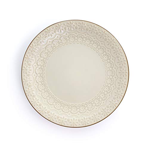 Elama Embossed Scalloped Stoneware Dinnerware Dish Set, 16 Piece, Ivory - Image 3