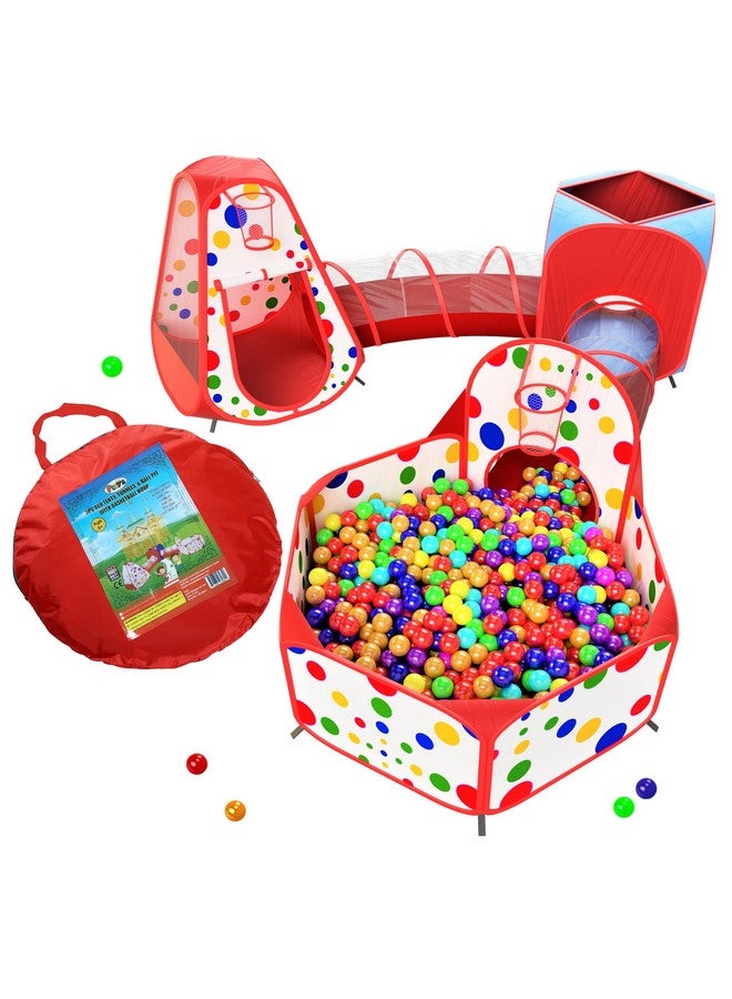 Playz Playz 5-Piece Kids Play Tents Crawl Tunnels and Ball Pit Popup Bounce Playhouse Tent with Basketball Hoop for Indoor and Outdoor Use with Red Carrying Case - Image 1