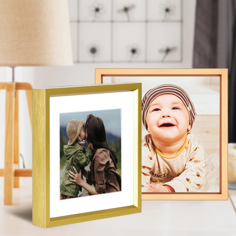 BKABOT 10x10 Picture Frame, Brass Metal Square Photo Frames with HD Glass, Fits 6x6 with Mat or 10 x 10 without Mat, Display for Wall and Table, 1 Pack - Image 4