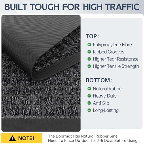 Amyracel Outdoor Indoor Door Mat for Entryway, 24"x72" All Season Weather Outside Door Mat, Low Pile Heavy Duty Rubber Backing Doormat, Stain and Fade Resistant, Inside Door Mats for Home Entry Floor - Image 5