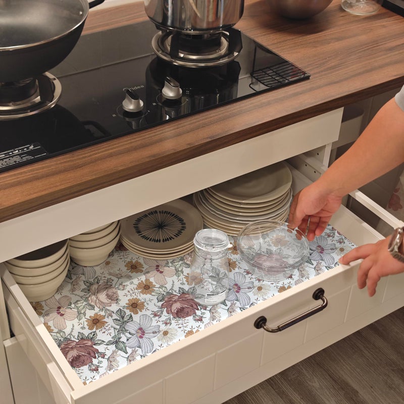 Amiitay Floral Drawer Shelf Liners, 16IN x 10FT Non Adhesive and Strong Non-Slip Cabinet Drawer Shelf Liners for Kitchen Wire Fridge, Waterproof Shelf Liner,Easy to Clean - Image 5