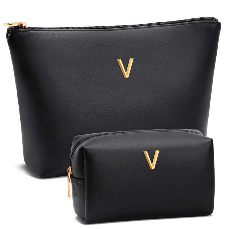 CLOUDWINGS Graduation Gifts Initial Makeup Bag for Women Personalized Gifts for Bridesmaid Teachers Friend Female College Cosmetic Travel Toiletry BagBlackV - Image 2