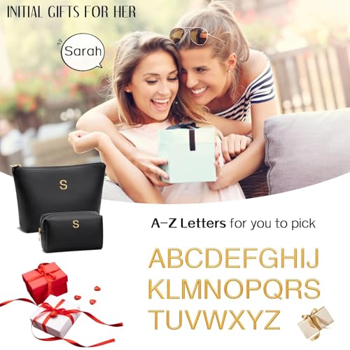 CLOUDWINGS Graduation Gifts Initial Makeup Bag for Women Personalized Gifts for Bridesmaid Teachers Friend Female College Cosmetic Travel Toiletry BagBlackV - Image 3