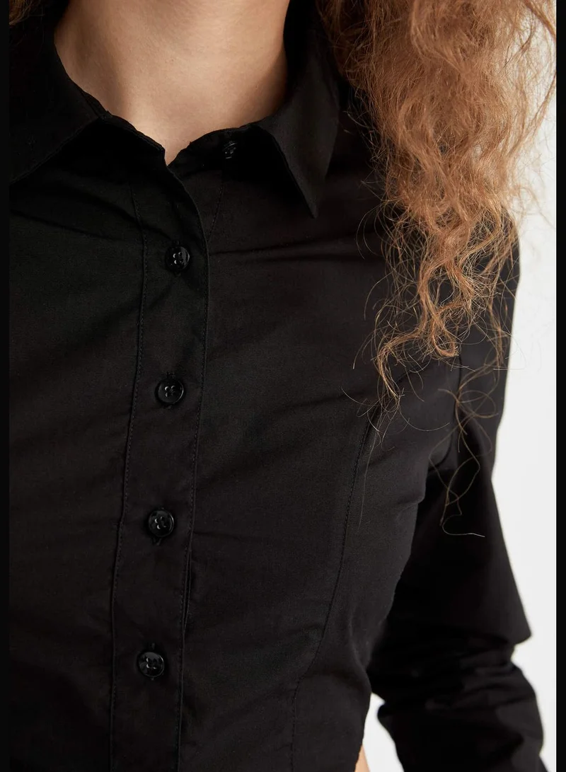 DeFacto Woman Crop Top Shirt Neck Woven Long Sleeve Shirt