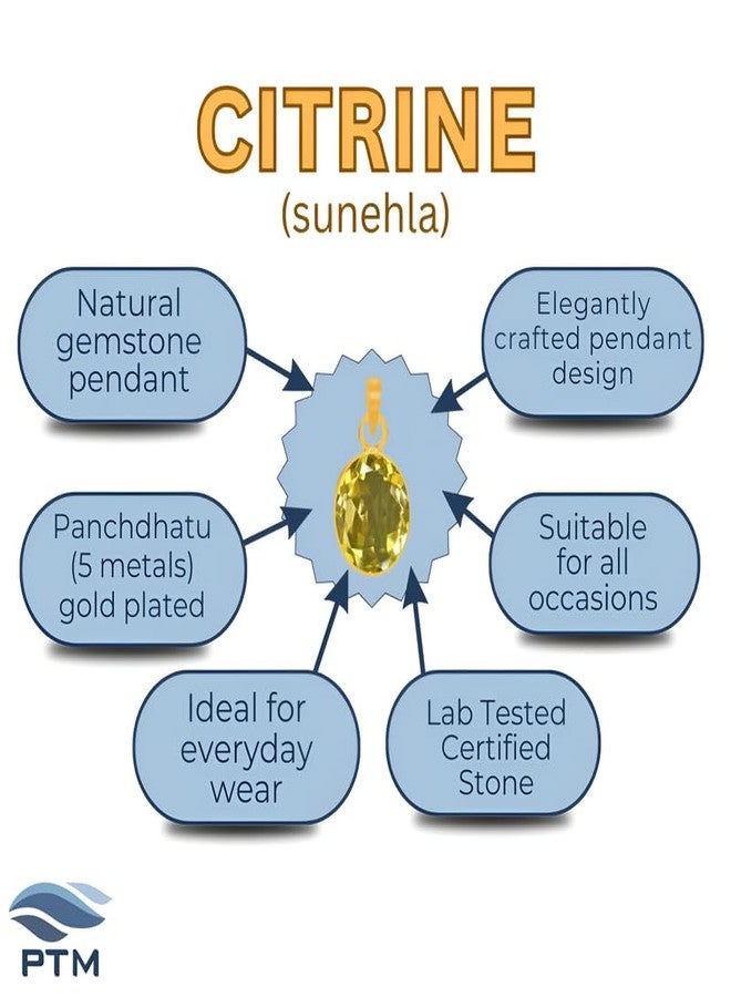 Ptm Citrine/Sunehla 8.25 Ratti or 7.5 Carat Natural Certified Astrological Gemstone Panchdhatu/5 Metals 22k Gold Plated pendant for Men & Women -nvdhp3825 - Image 3