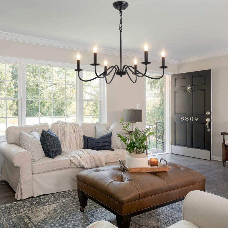 MRHYSWD Black Chandeliers Ceiling Lights Living Room, 6 Lights Pendant Light Fitting Industrial Ceiling Lighting for Kitchen Dining Room Bedroom Hall, Height Adjustable, E14 Bulbs (Exclude) - Image 2