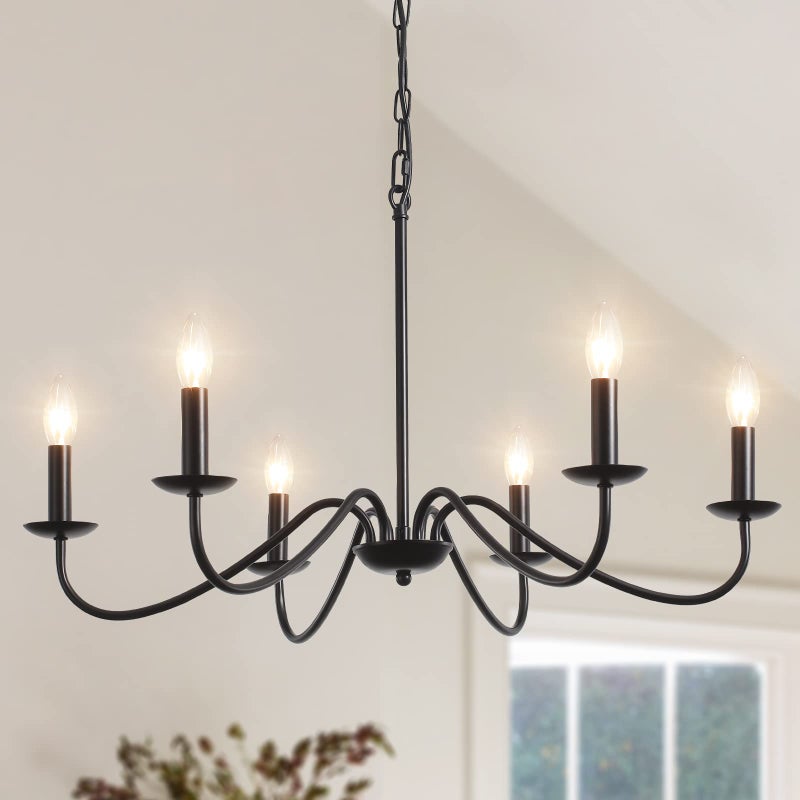 MRHYSWD Black Chandeliers Ceiling Lights Living Room, 6 Lights Pendant Light Fitting Industrial Ceiling Lighting for Kitchen Dining Room Bedroom Hall, Height Adjustable, E14 Bulbs (Exclude) - Image 1
