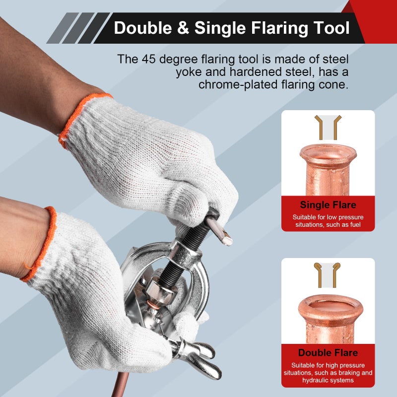 Clatoon Brake Line Double & Single Flaring Tool Kit with Tubing Cutter, Brake Line Repair Kit for Copper, Aluminum, Brake Line and Brass Tubing, Flare Tool kit Includes 5 Adapters, 45 Degrees - Image 3