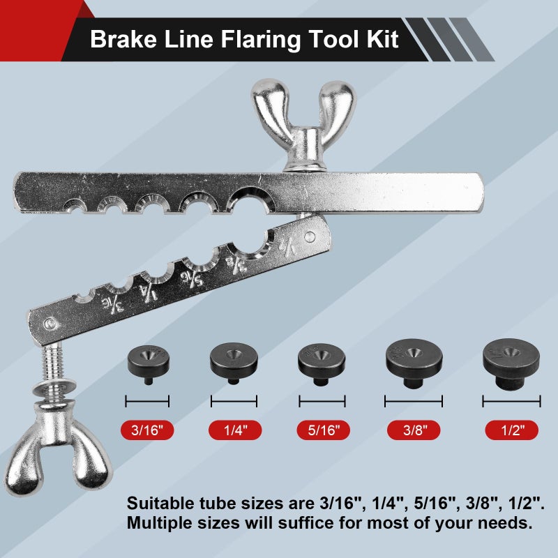 Clatoon Brake Line Double & Single Flaring Tool Kit with Tubing Cutter, Brake Line Repair Kit for Copper, Aluminum, Brake Line and Brass Tubing, Flare Tool kit Includes 5 Adapters, 45 Degrees - Image 4