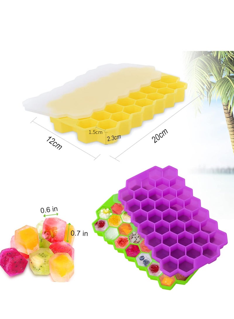 2 Pcs Silicone Ice Cube Trays with Clear Lid - Multiple Colors  - Image 2