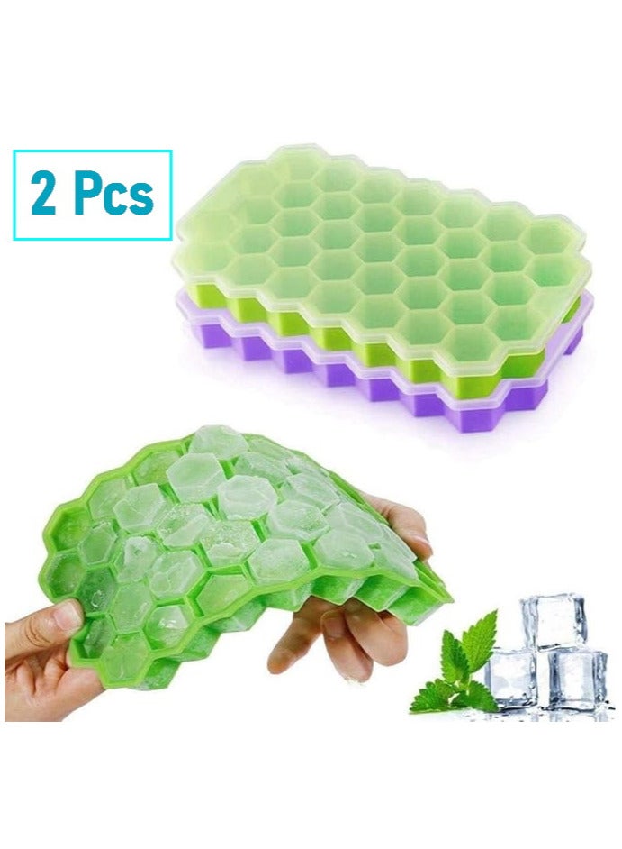 2 Pcs Silicone Ice Cube Trays with Clear Lid - Multiple Colors  - Image 1