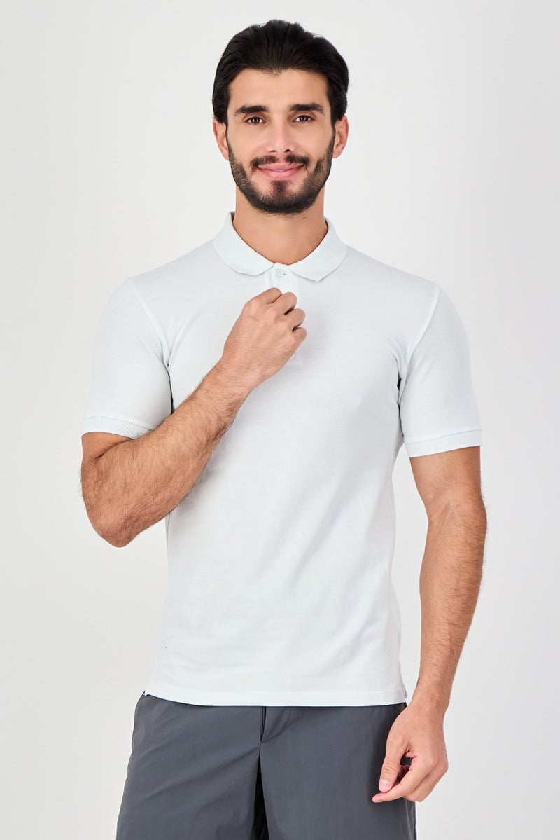 Celio Men Regular Fit Plain Short Sleeves Polo Shirt, Light Blue - Image 1