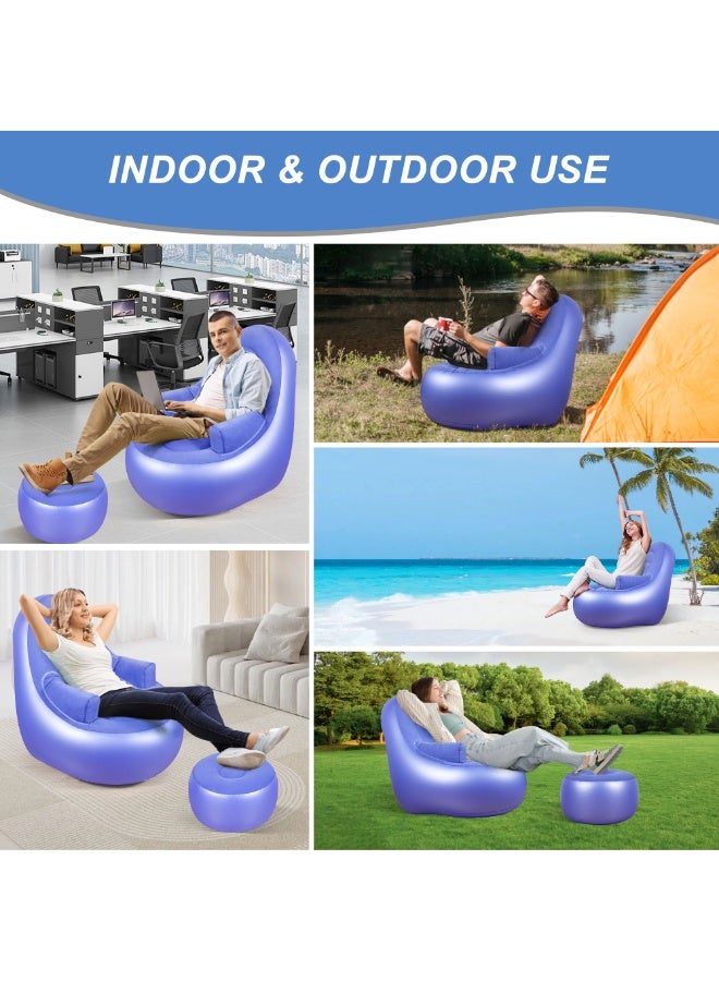 بريز كنب قابل للنفخ مع مسند ذراع وكرسي زانو، كرسي نفخ للراحة، كرسي هواء قابل للطي للبالغين، كرسي مريح قابل للنفخ مثالي للغرف أو التخييم أو المنزل (بدون مضخة) - Image 4