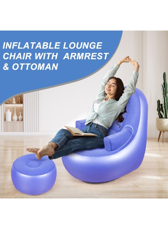 بريز كنب قابل للنفخ مع مسند ذراع وكرسي زانو، كرسي نفخ للراحة، كرسي هواء قابل للطي للبالغين، كرسي مريح قابل للنفخ مثالي للغرف أو التخييم أو المنزل (بدون مضخة) - Image 3