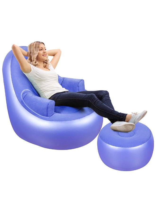 بريز كنب قابل للنفخ مع مسند ذراع وكرسي زانو، كرسي نفخ للراحة، كرسي هواء قابل للطي للبالغين، كرسي مريح قابل للنفخ مثالي للغرف أو التخييم أو المنزل (بدون مضخة) - Image 1